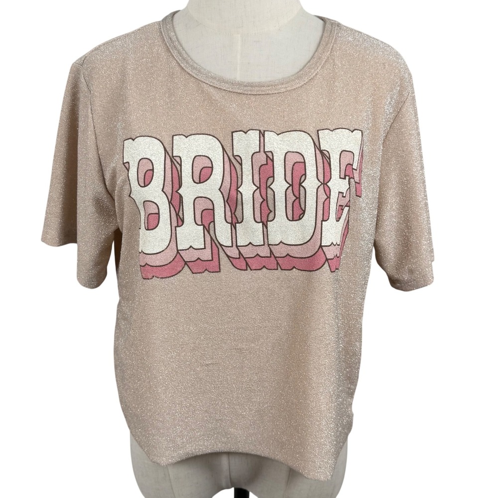 Originality‎ S Bride Graphic T Shirt Metallic Lurex Retro 70s Honeymoon Shimmer